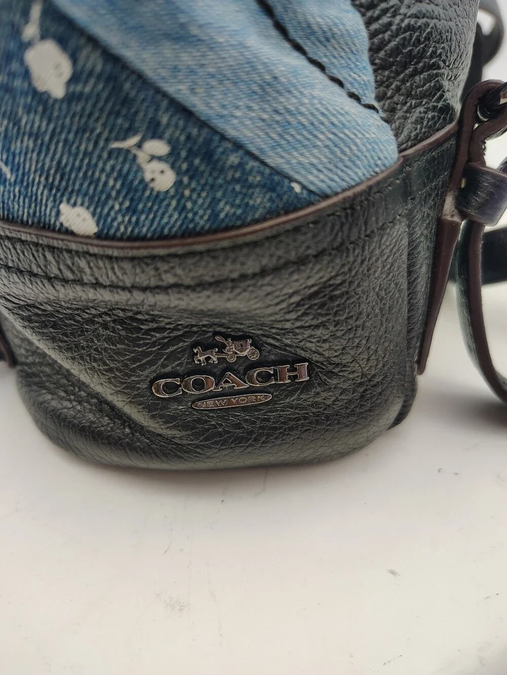 Rare Coach Black Leather & Blue Patchwork Mini Backpack